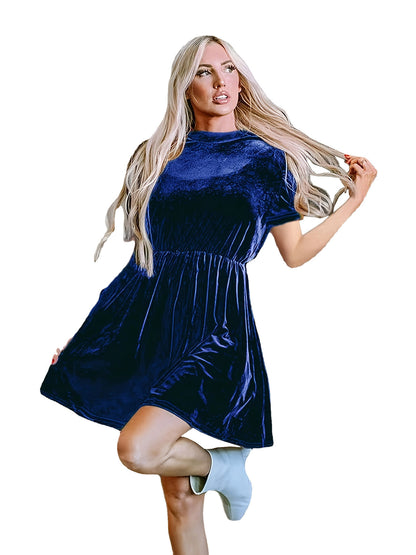 Damen Samtige Kurzarm-Kleid mit tailliertem Schnitt und A-Linien-Rock Stalluxe