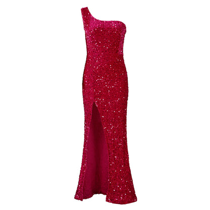 Damen Glitzerndes Abendkleid mit asymmetrischem Ausschnitt Stalluxe