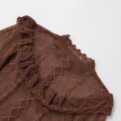 Damen Verspielte Strickjacke mit Rüschen und Knopfdetails Stalluxe