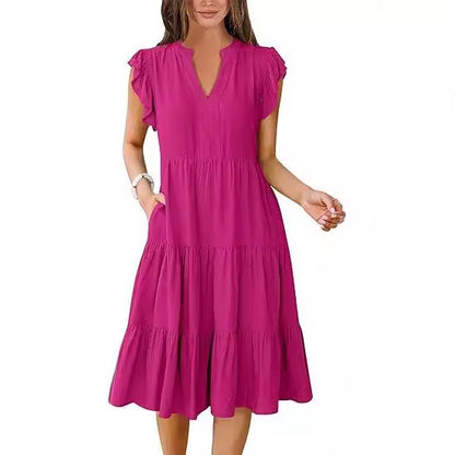 Damen Freizeitkleid mit Rüschendetails und Taschen Stalluxe