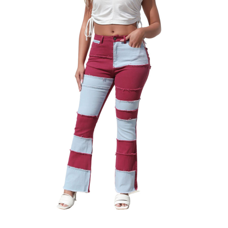 Damen Bootcut-Jeans mit modernem Patchwork-Design und lässigen Fransen Stalluxe