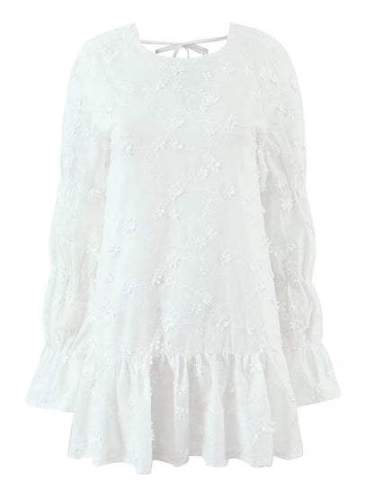 Damen luftiges Tunika-Kleid mit floralen Stickereien und Rüschensaum Stalluxe