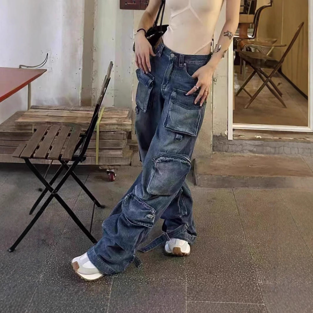 Damen Cargo-Jeans mit verschiedenen Taschen und weitem Schnitt Stalluxe