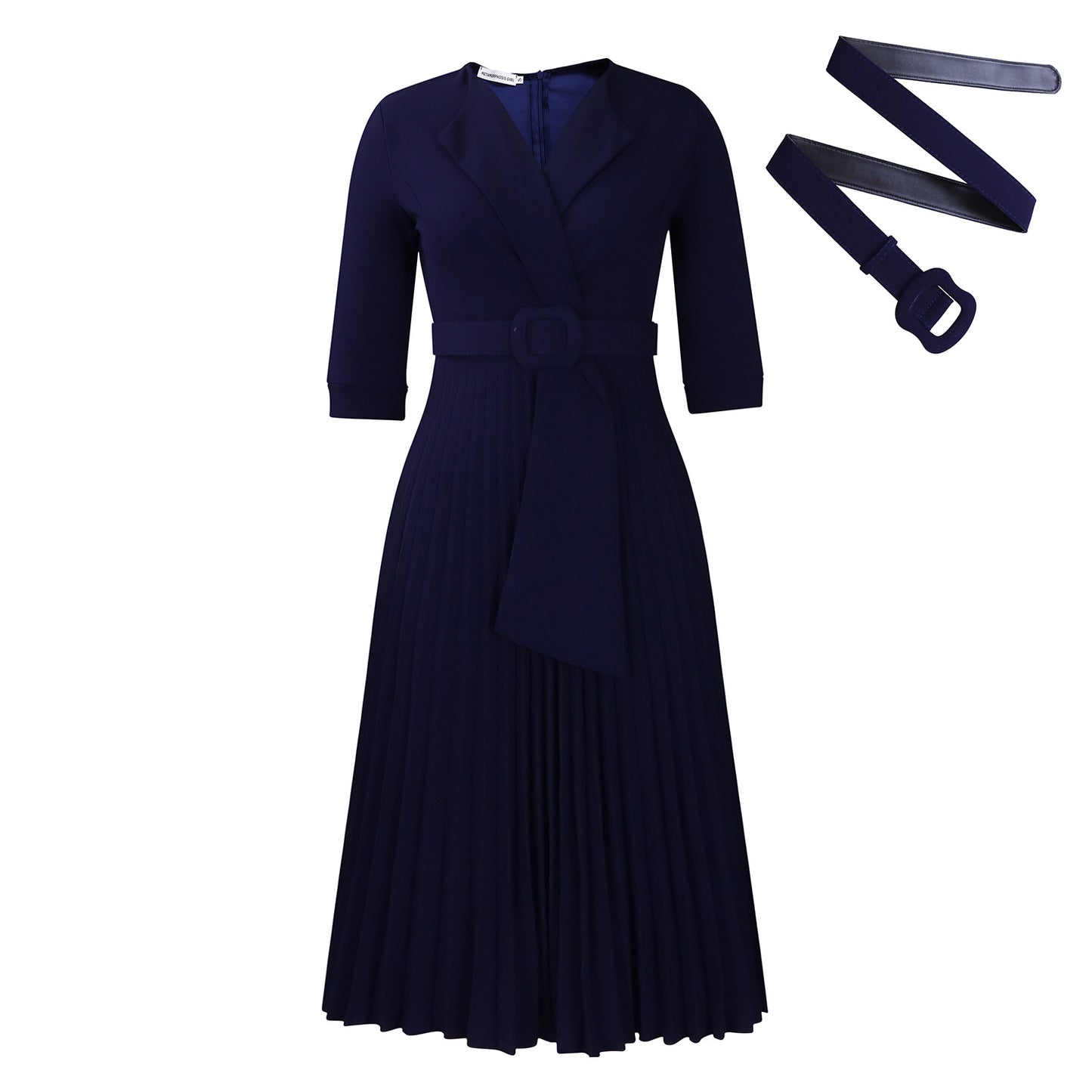 Damen plissiertes Abendkleid mit tailliertem Design Stalluxe Dunkelblau