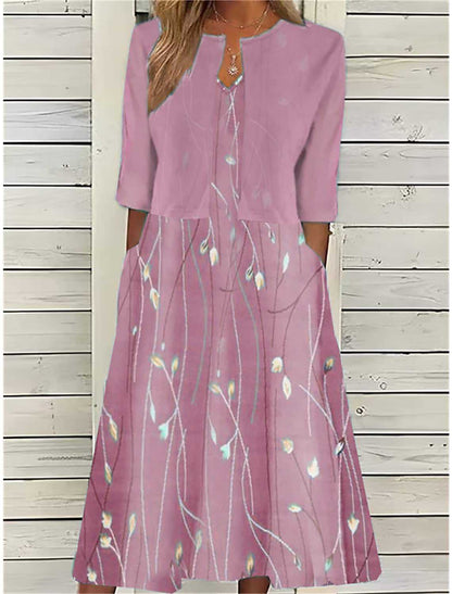 Damen Midi-Kleid mit eleganter floralem Stickerei und Taschen Stalluxe