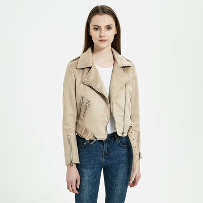 Damen stylische Bikerjacke im eleganten Wildleder-Look mit praktischen Taschen Stalluxe
