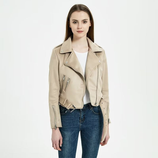 Damen stylische Bikerjacke im eleganten Wildleder-Look mit praktischen Taschen Stalluxe