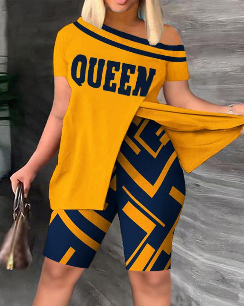 Damen lässiges Set mit asymmetrischem Oberteil und Radlerhose Stalluxe