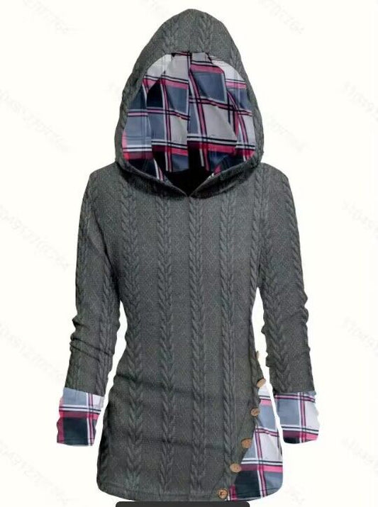 Damen lässiger Strickpullover mit Kapuze und Karomuster Stalluxe