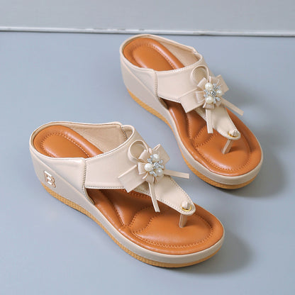 Damen Wedge-Zehentrenner mit modischer Blumendekoration Stalluxe