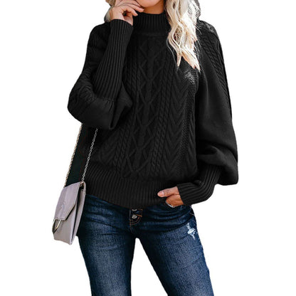 Damen Strickpullover mit hohem Kragen und voluminösen Ärmeln Stalluxe