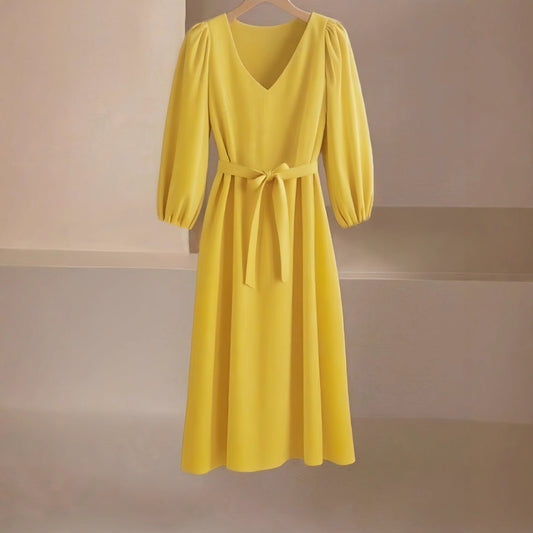 Damen Maxikleid mit V-Ausschnitt und eleganten Puffärmeln Stalluxe