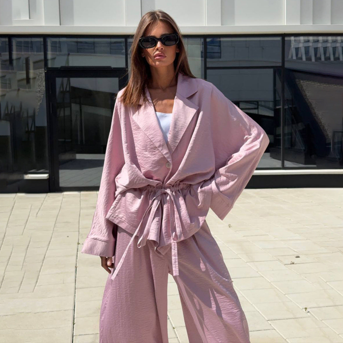 Damen Oversized Blazer mit weiten Ärmeln und passender Hose Stalluxe