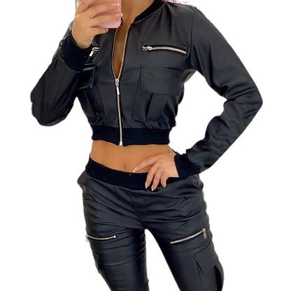 Damen Modischer Kurzjacke mit seitlichen Reißverschlusstaschen und sportlichem Bund Stalluxe