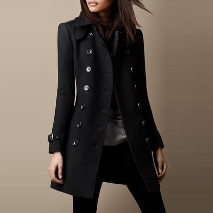 Damen eleganter Wollmantel mit doppelter Knopfleiste und klassischem Revers Stalluxe
