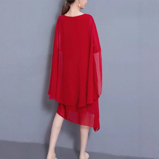 Damen asymmetrisches Chiffonkleid mit fließendem Schnitt Stalluxe