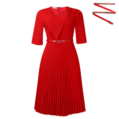 Damen Plissiertes Midikleid mit eleganter Taillierung und praktischem Gürtel Stalluxe Rot