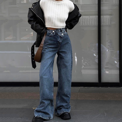 Damen High-Waist Jeans mit weitem Schnitt und seitlichen Schlitzen Stalluxe