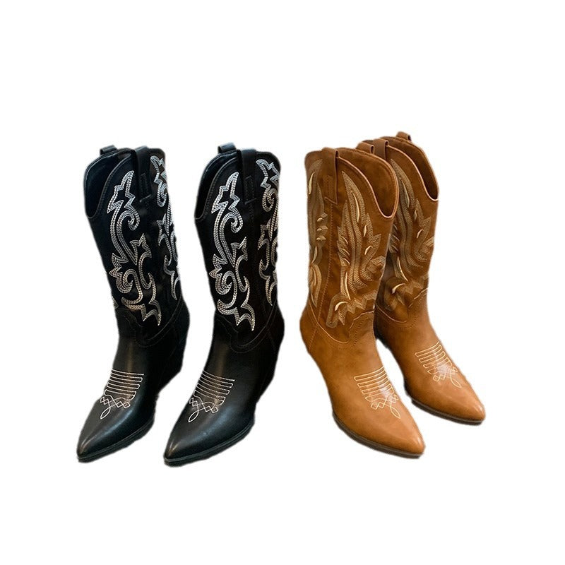 Damen Cowboy-Stiefel mit eleganter Stickerei und modernem Wedge-Design Stalluxe