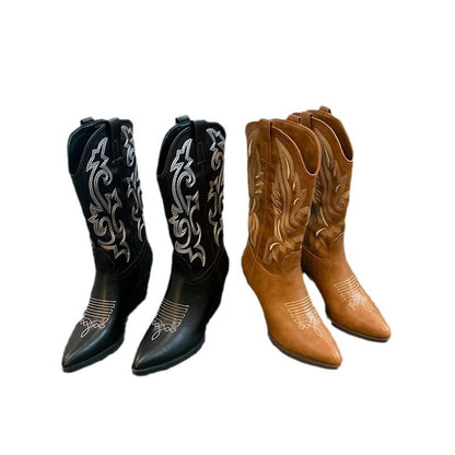 Damen Cowboy-Stiefel mit eleganter Stickerei und modernem Wedge-Design Stalluxe