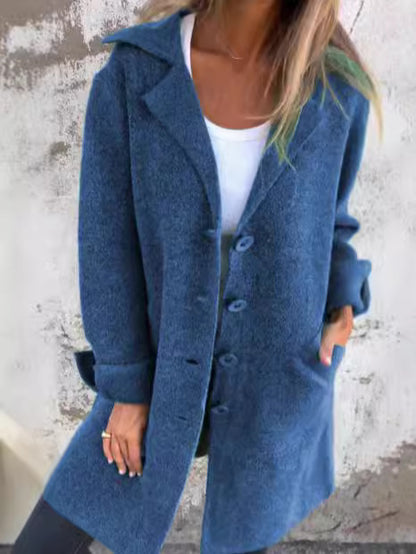 Damen klassischer Wollmantel mit seitlichen Taschen und großer Kapuze Stalluxe