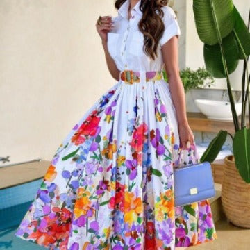 Damen Maxi-Kleid mit floralen Mustern und tailliertem Schnitt Stalluxe