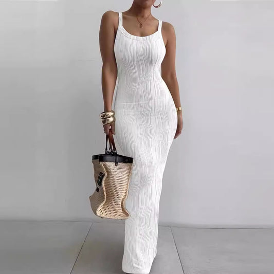 Damen Elegantes Maxikleid mit Rippstruktur und schmalen Trägern Stalluxe