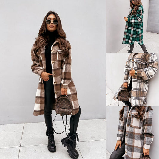 Damen Modischer Karomantel mit Knopfdetails Stalluxe