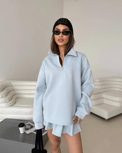 Damen lässig geschnittener Sweatpullover mit kurzem Reißverschluss und femininer Raffung Stalluxe