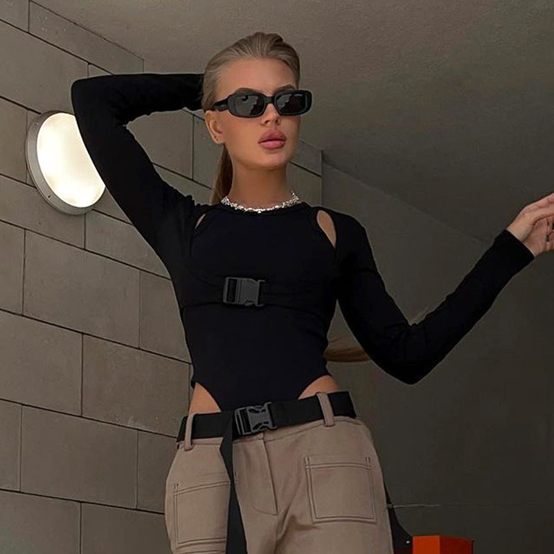 Damen Sportlicher Body mit Cut-Out-Details und verstellbarem Gürtel Stalluxe