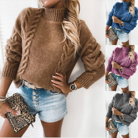 Damen Kuscheliger Strickpullover mit hohen Kragen und Zopfmuster Stalluxe