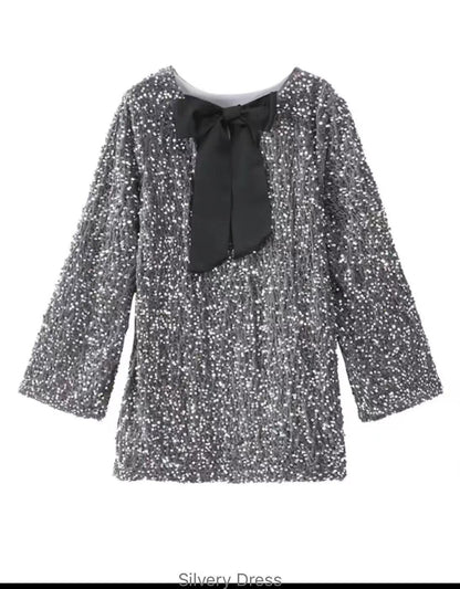 Damen Glitzerndes Party-Kleid mit weitem Schnitt und voluminösen Ärmeln Stalluxe