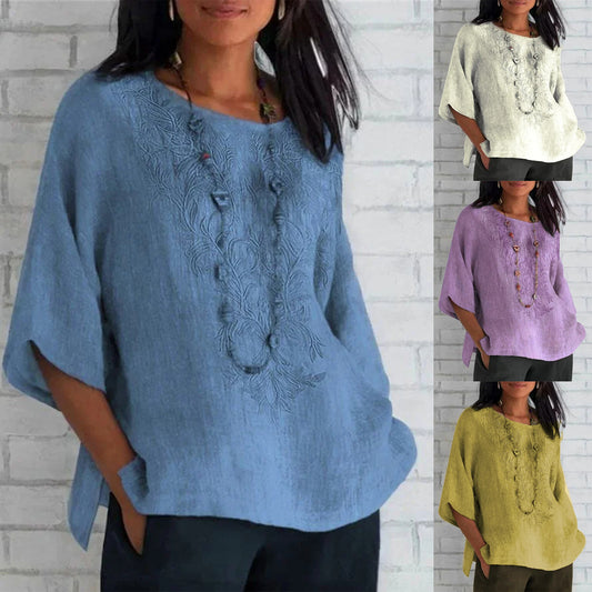Damen bestickte Leinenbluse Stalluxe