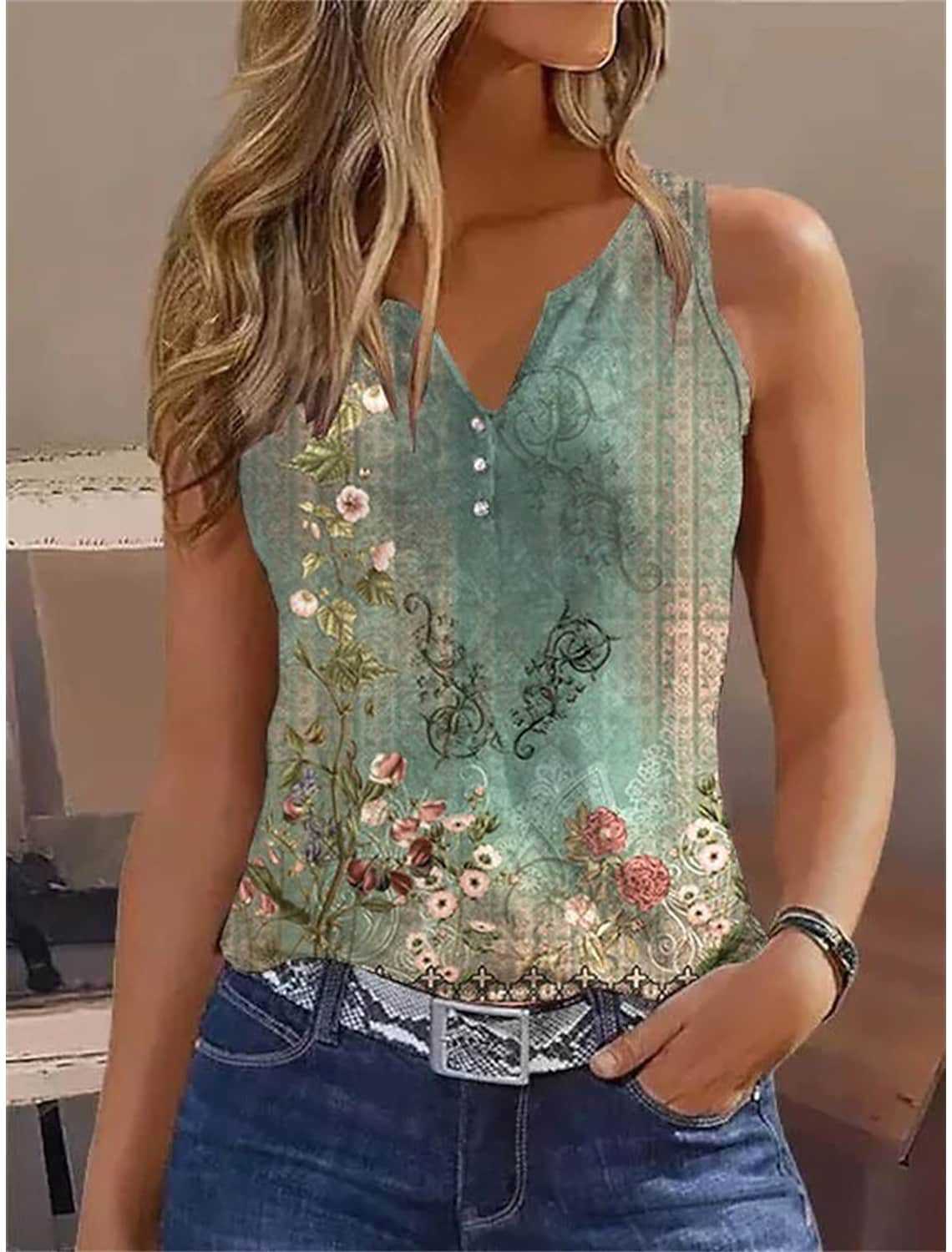 Damen Bluse mit floralem Muster und Knopfdetails Stalluxe
