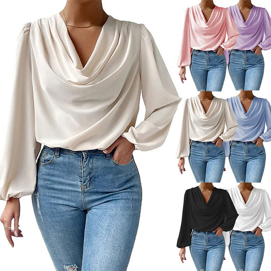 Women's Draped Cowl Neck Blouse Stalluxe