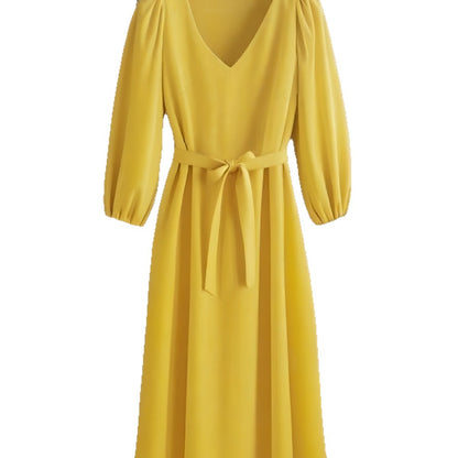 Damen Maxikleid mit V-Ausschnitt und eleganten Puffärmeln Stalluxe