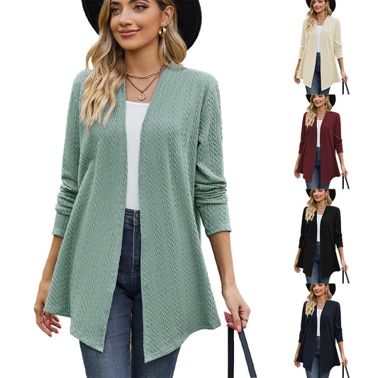 Damen Strickjacke mit modernem Wellenmuster und offenem Design Stalluxe