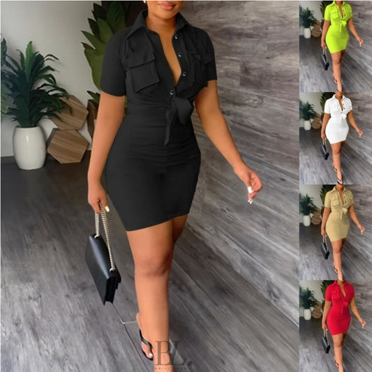 Damen Trendiges Kleid mit Krawattenverschluss und praktischen Taschen Stalluxe