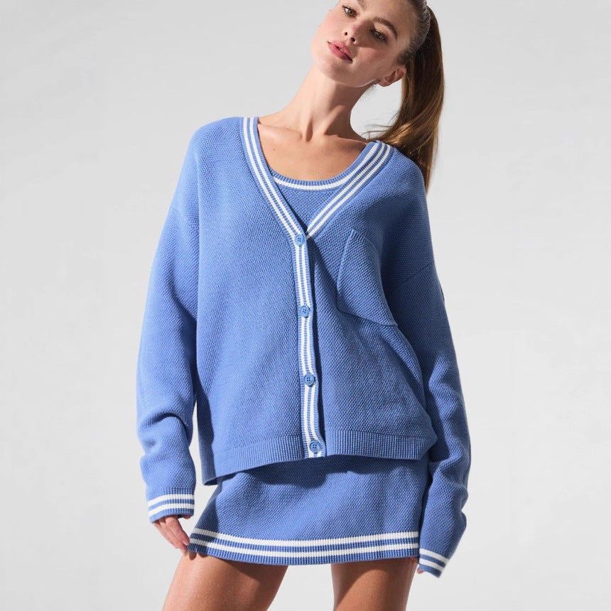 Damen Waffelstrick Cardigan mit sportlichem V-Ausschnitt und Brusttasche Stalluxe