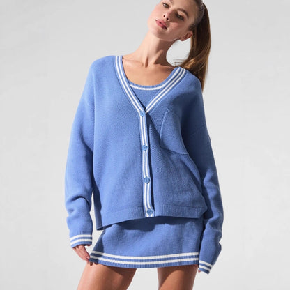 Damen Waffelstrick Cardigan mit sportlichem V-Ausschnitt und Brusttasche Stalluxe