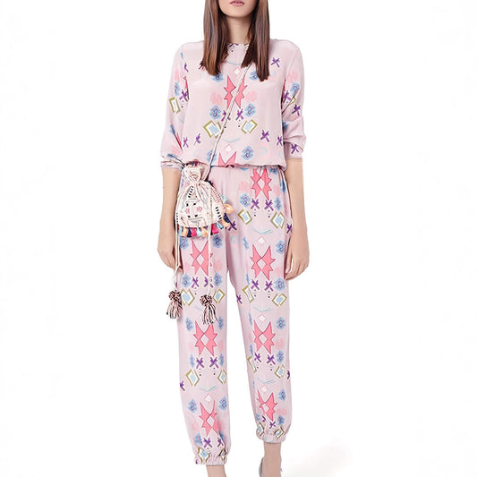 Damen Loungewear Set mit farbenfrohen geometrischen Mustern und elastischem Bund Stalluxe