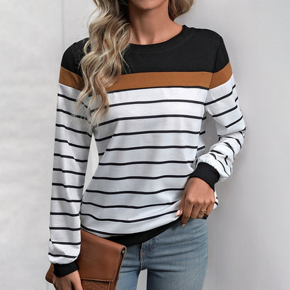 Damen modischer Streifenpullover mit kontrastierenden Ärmeln Stalluxe