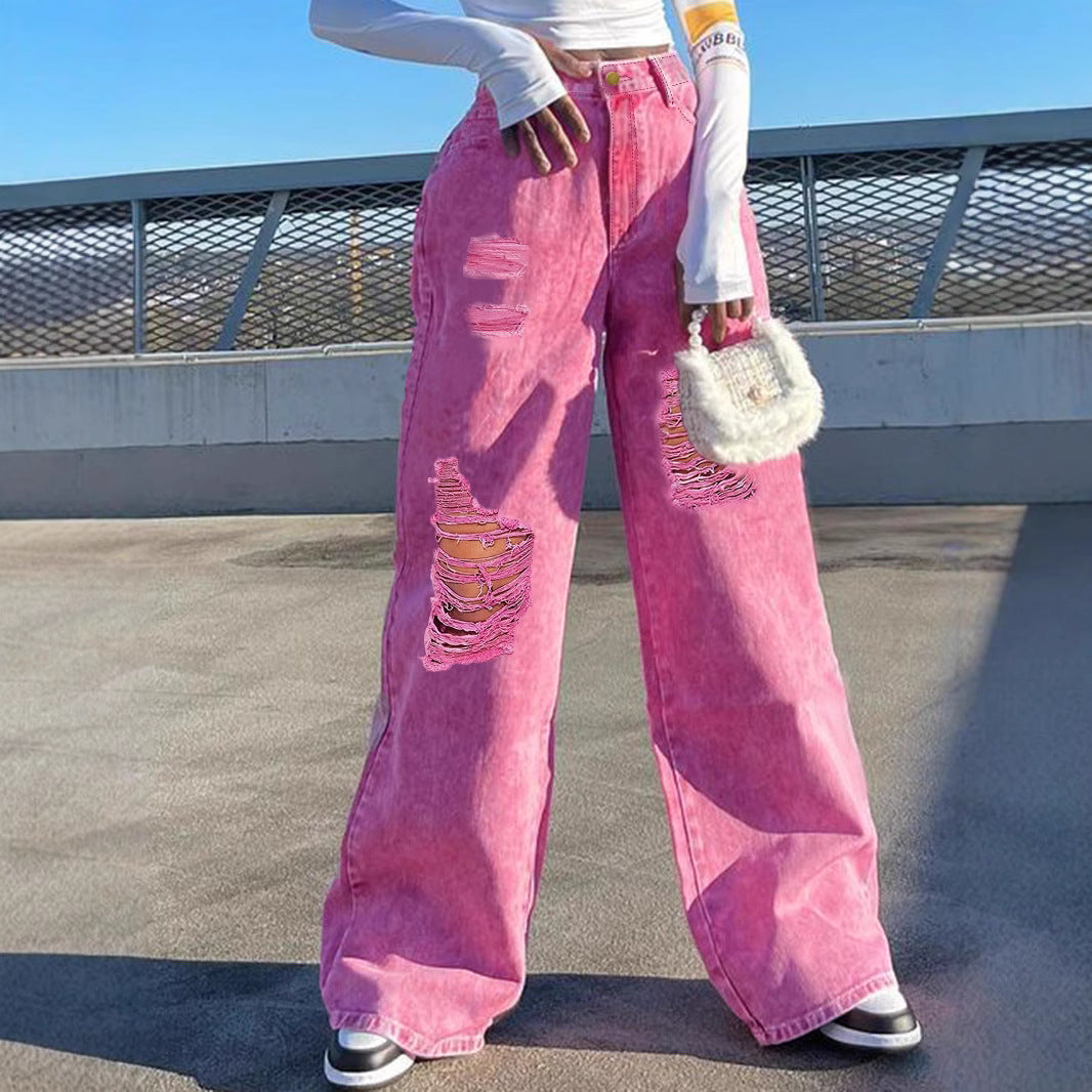 Damen Weit geschnittene Jeans mit modischen Destroyed-Details Stalluxe