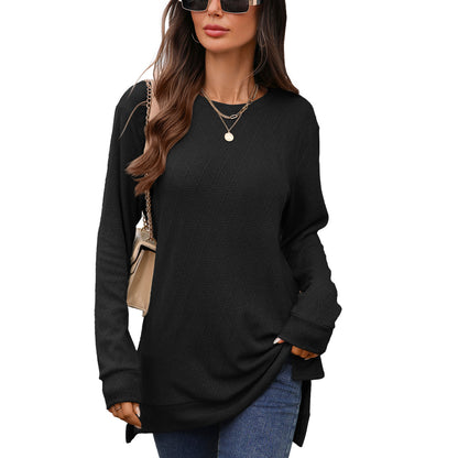 Damen Langarmshirt mit strukturiertem Muster und seitlichen Schlitzen Stalluxe