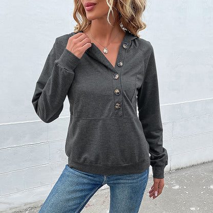 Damen lässiger Kapuzenpullover mit Knopfleiste und Raglanärmeln Stalluxe