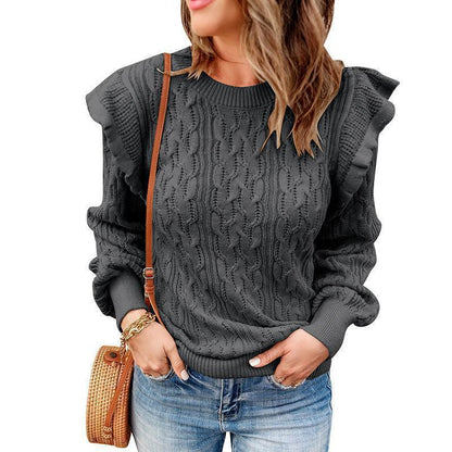 Damen Oversized Strickpullover mit Rüsche Stalluxe