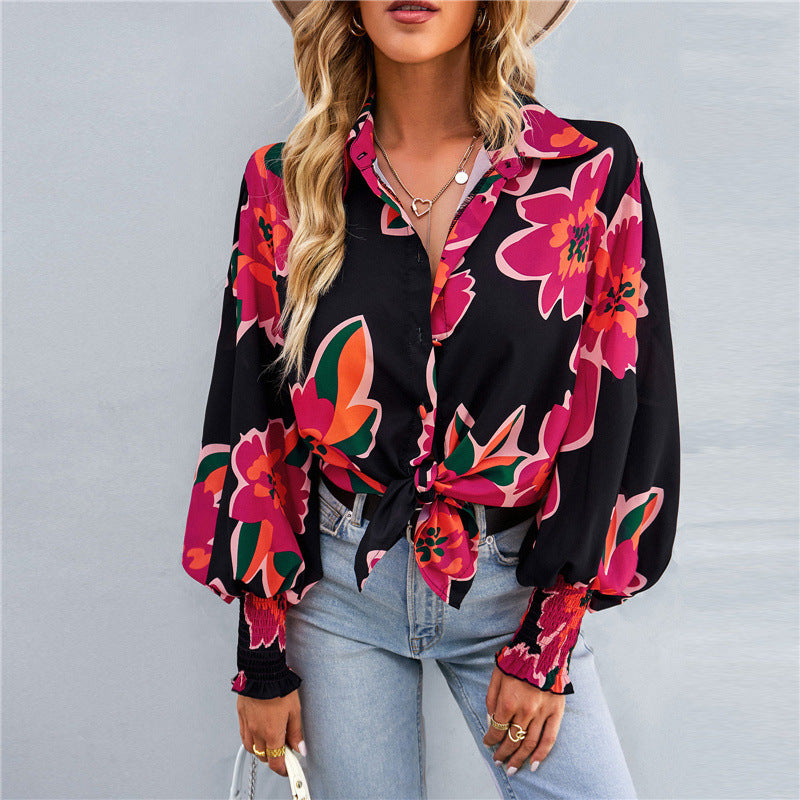 Damen Bluse mit voluminösen Ärmeln und buntem Blumendesign Stalluxe