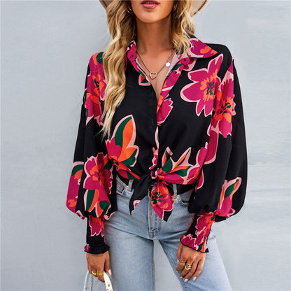 Damen Bluse mit voluminösen Ärmeln und buntem Blumendesign Stalluxe
