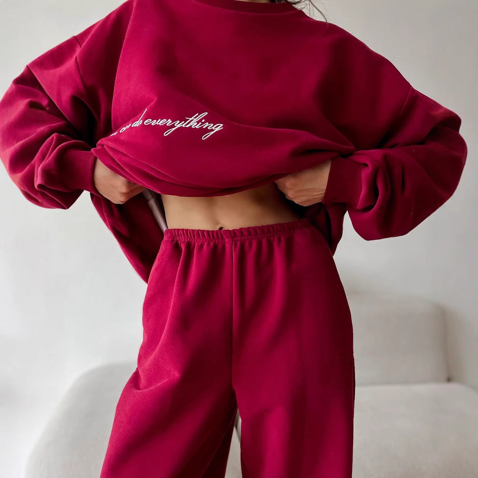 Damen bequemer Kuschel-Sweatanzug mit elastischem Bund und modischem Schriftzug Stalluxe