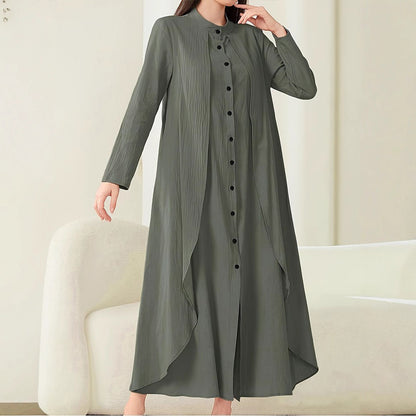 Damen Midi-Kleid mit fließendem Schnitt und Knopfleiste Stalluxe